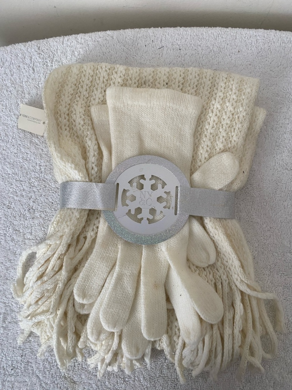 Ivory Knit Scarf and Glove Set - Neutral Cream